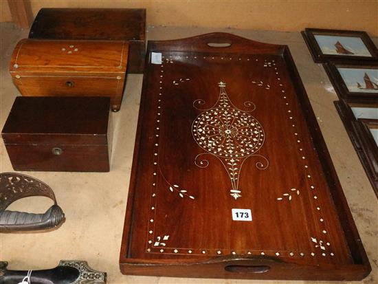 Inlaid tray MOP inlaid box and 2 others